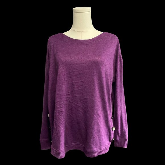 Purple Knit Sweater w/ Textured & Button Details - Picture 1 of 2